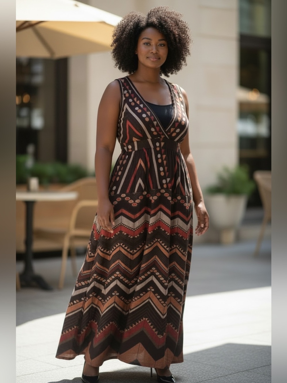 NWT: size 30 BloomChic V-Neck Chevron Maxi Dress.